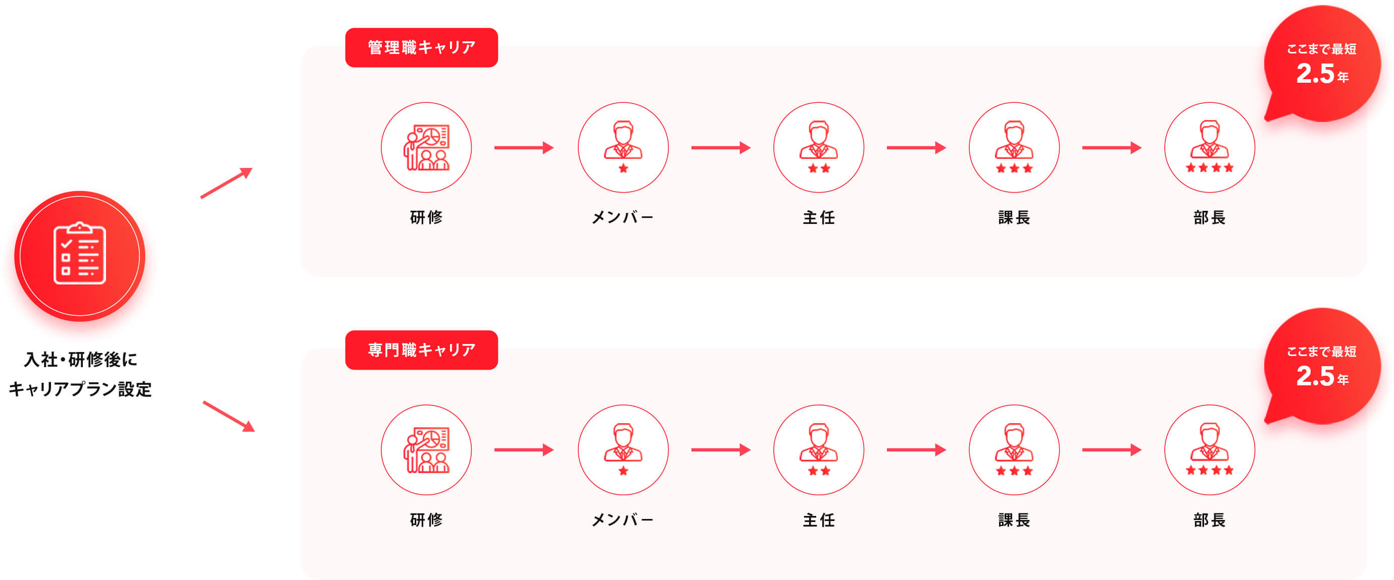 未経験からでもマネジメント職だけでなく、専門職としてのキャリアを描き進めていける制度